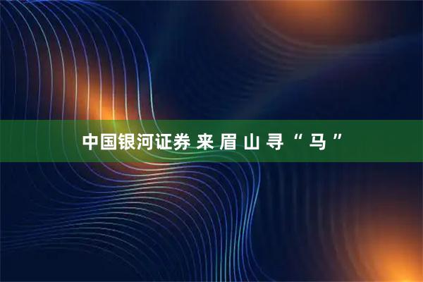 中国银河证券 来 眉 山 寻 “ 马 ”