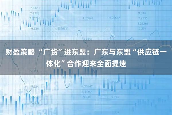 财盈策略 “广货”进东盟:广东与东盟“供应链一体化”合作迎来全面提速